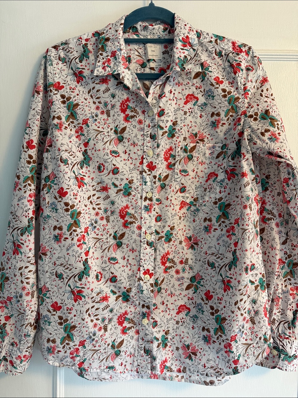 GAP Cotton Floral Button-Down Shirt with Red & Teal Accents